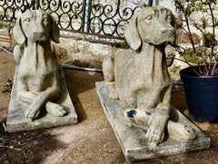 Pair of Large Old Weathered Labradors Statues