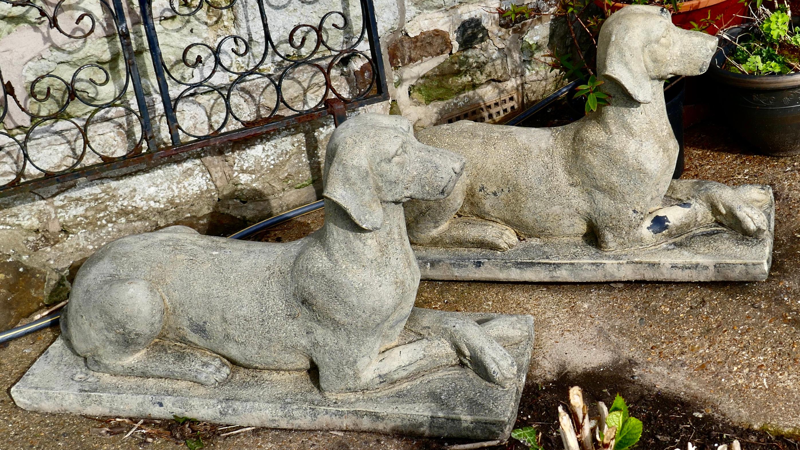 Country Pair of Large Old Weathered Labradors Statues