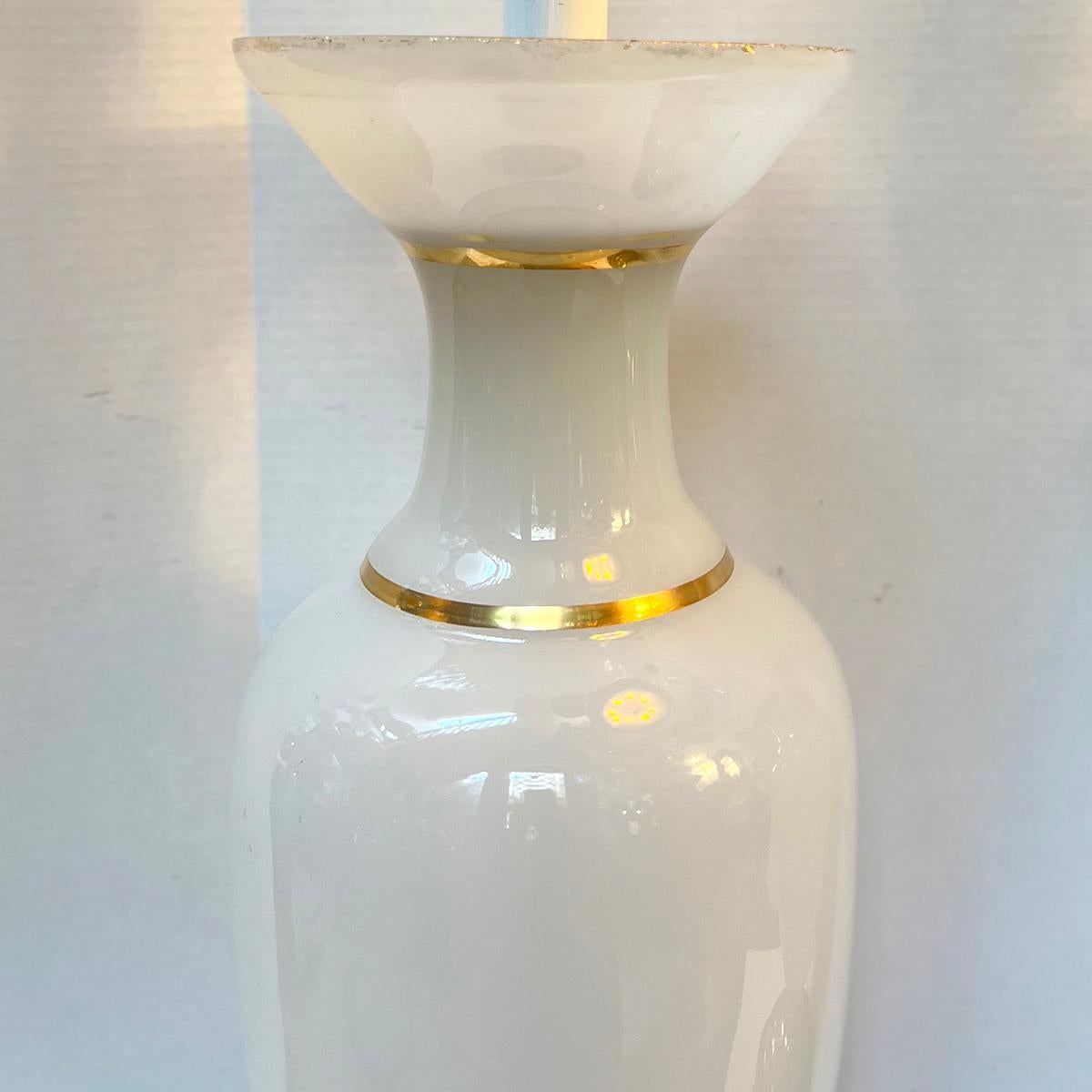 Gilt Pair of Large Opaline Glass Lamps For Sale