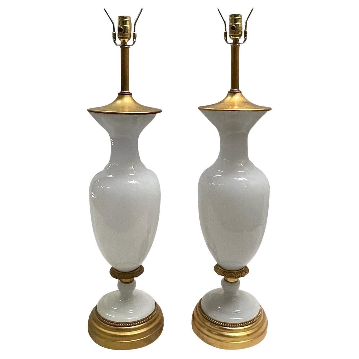 Pair of Large Opaline Glass Table Lamps For Sale