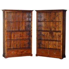 PAIR OF LARGE OPEN LIBRARY STAiNED OAK BOOKCASES HEIGHT ADJUSTABLE SHELVES