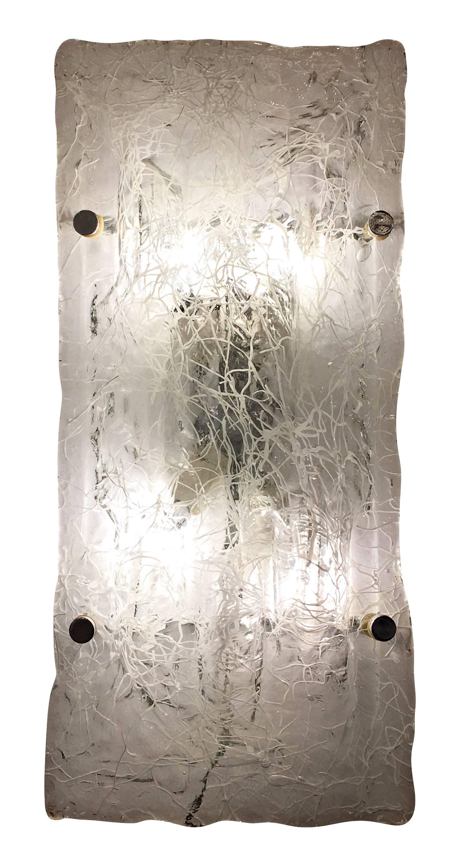 Mid-20th Century Pair of Large Organic Glass Wall or Ceiling Lights by Poliarte