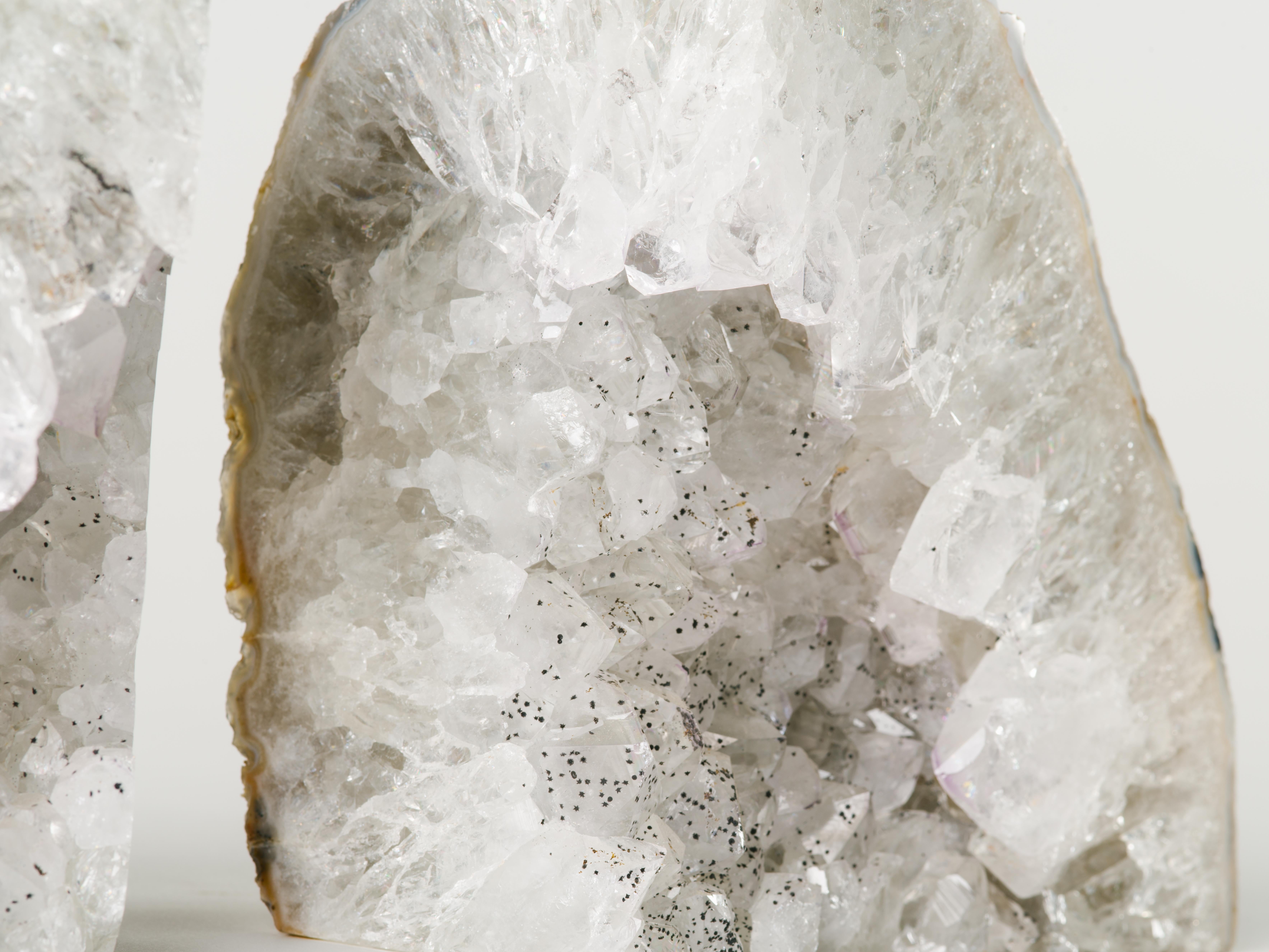 Organic Modern Pair of Large Organic Quartz Crystal Geode Bookends