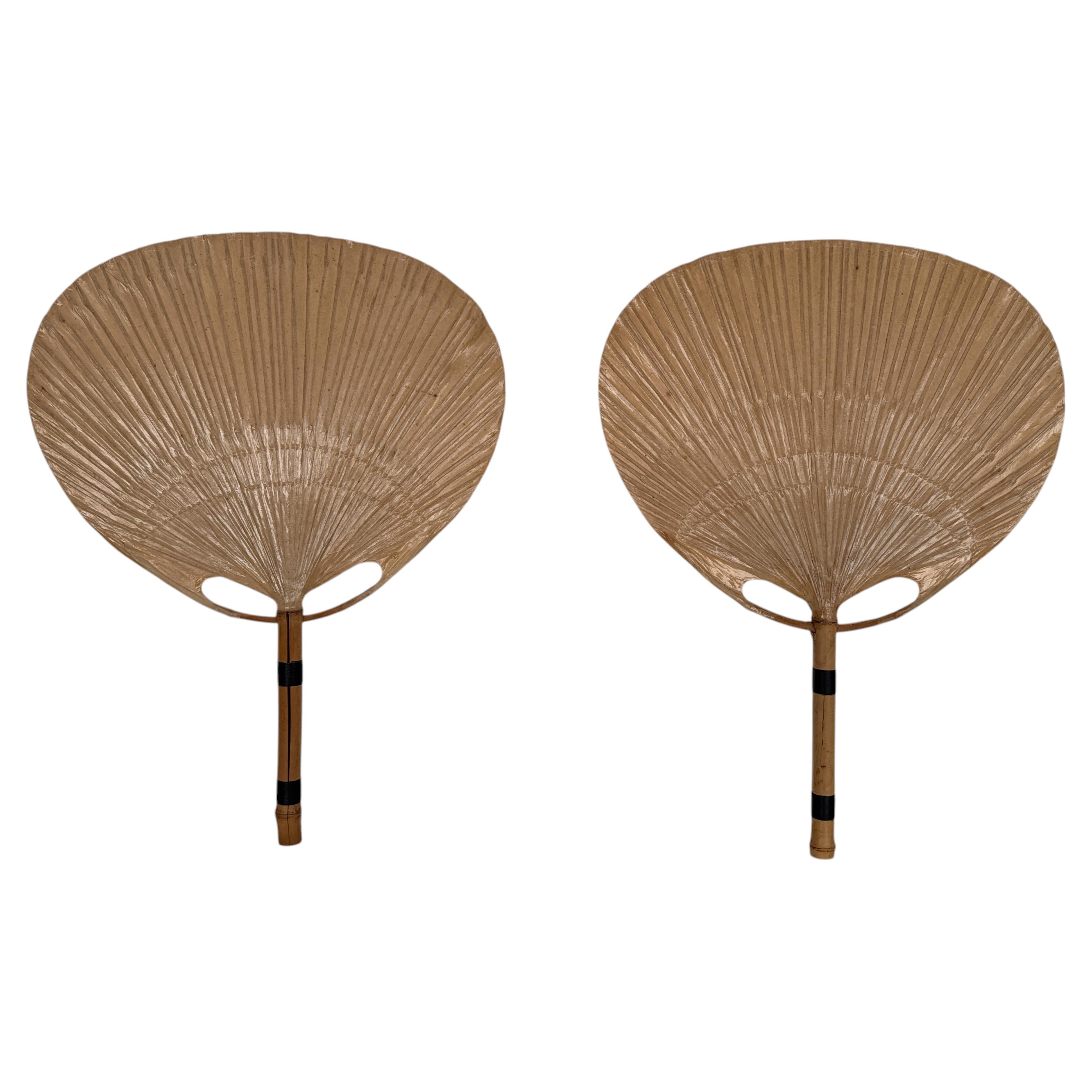 Coppia di grandi lampade da parete organiche Uchiwa di Ingo Maurer, Germania, 1973