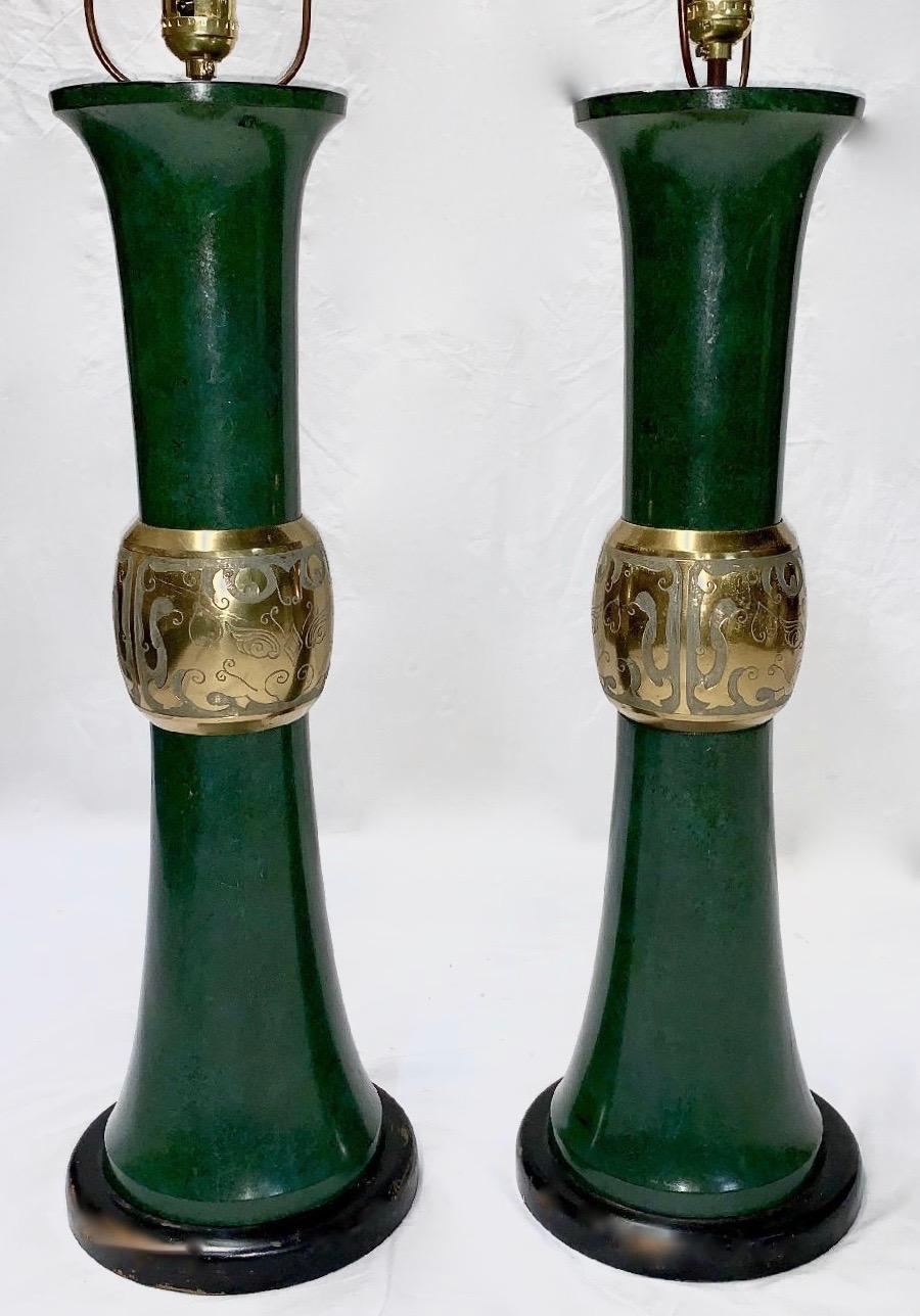 Pair of Large Oriental Style Table Lamps In Good Condition For Sale In New York, NY