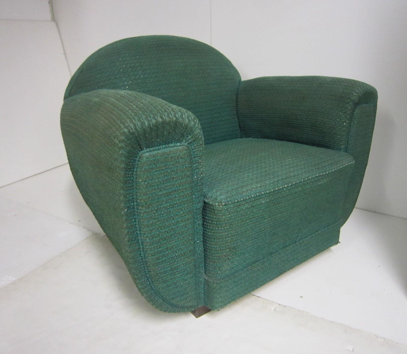Pair of Large Original French Art Deco Upholstered Club Chairs Pierre DeLa Londe 12
