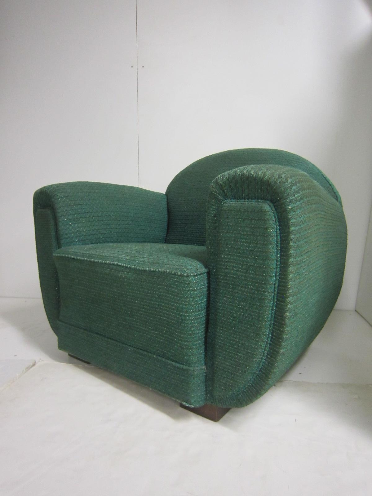 Pair of Large Original French Art Deco Upholstered Club Chairs Pierre DeLa Londe In Good Condition In New York City, NY
