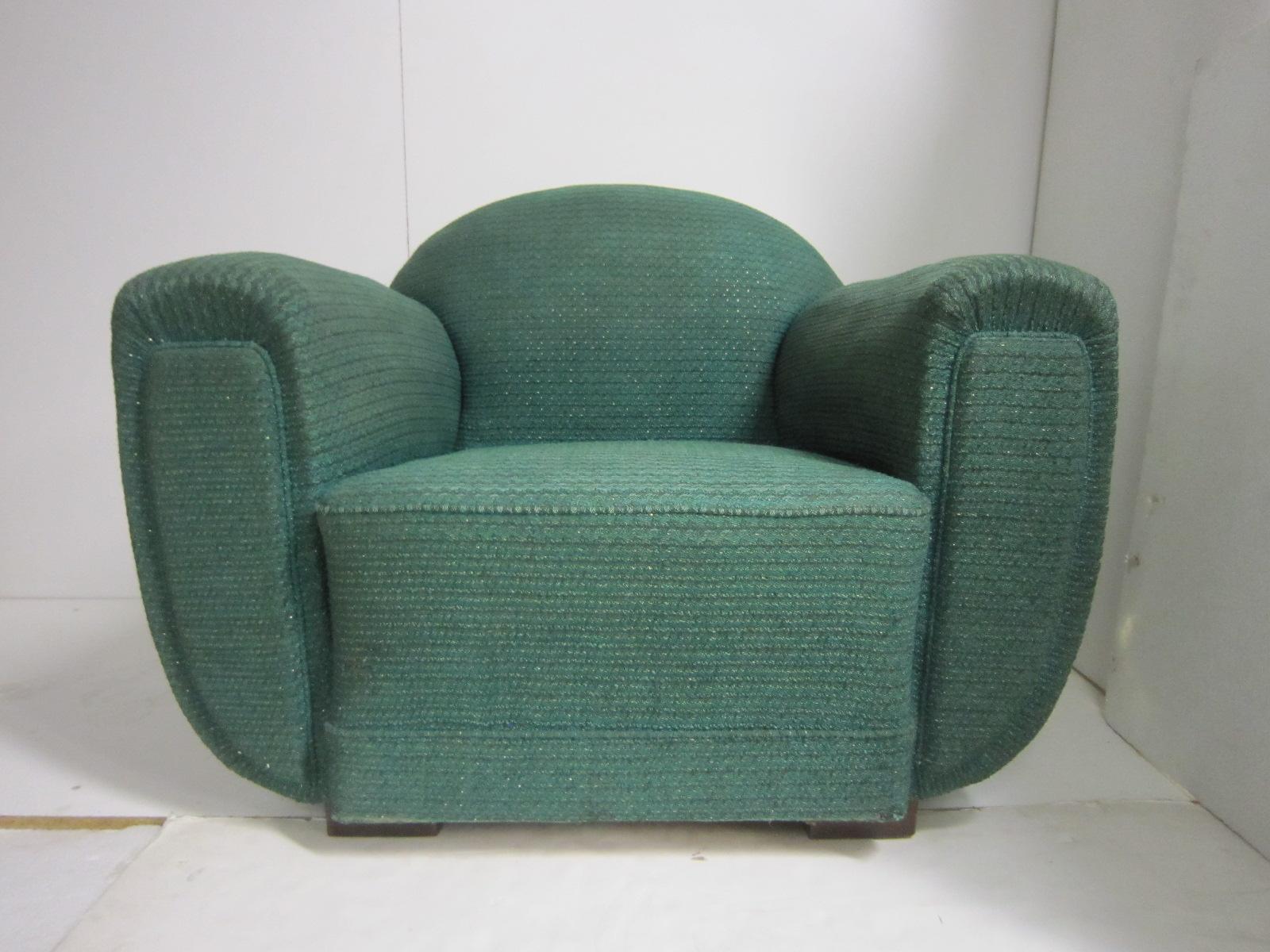 Mid-20th Century Pair of Large Original French Art Deco Upholstered Club Chairs Pierre DeLa Londe