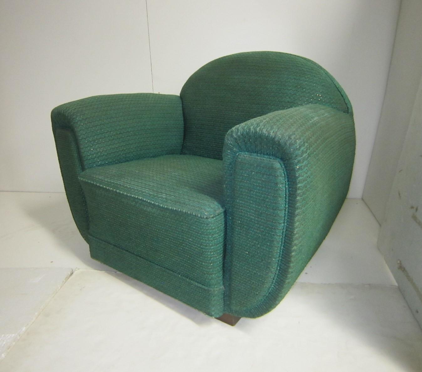 Upholstery Pair of Large Original French Art Deco Upholstered Club Chairs Pierre DeLa Londe