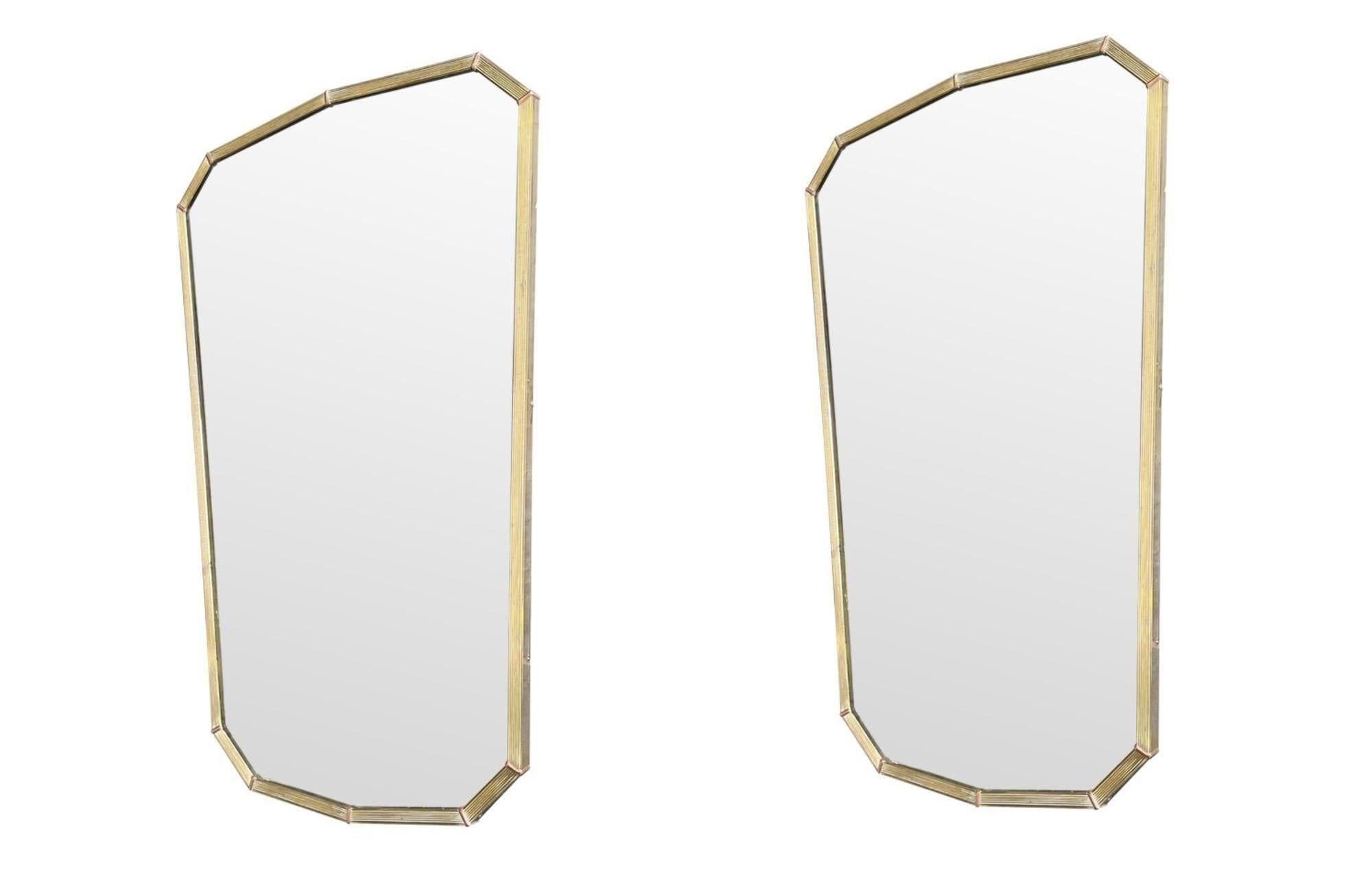 Pair of Large Orignal 1950s Italian Shield Mirrors with Copper Corner Detail In Good Condition In London, GB