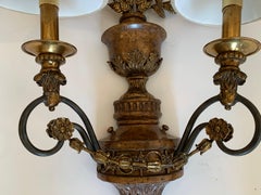 Pair of Large Maitland Smith Ornate Floral Motife Brass Sconces