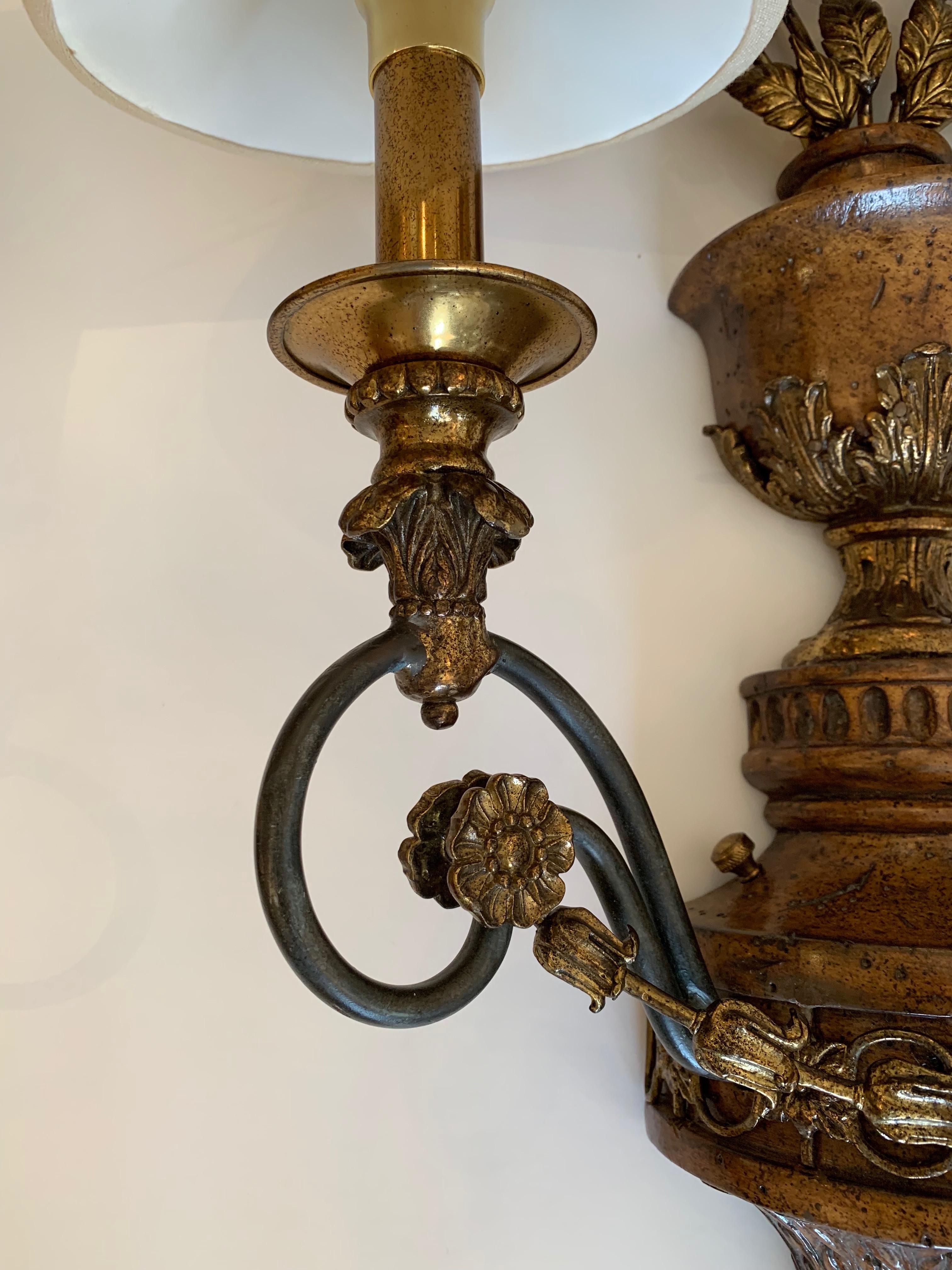 Pair of Large Maitland Smith Ornate Floral Motife Brass Sconces  For Sale 2