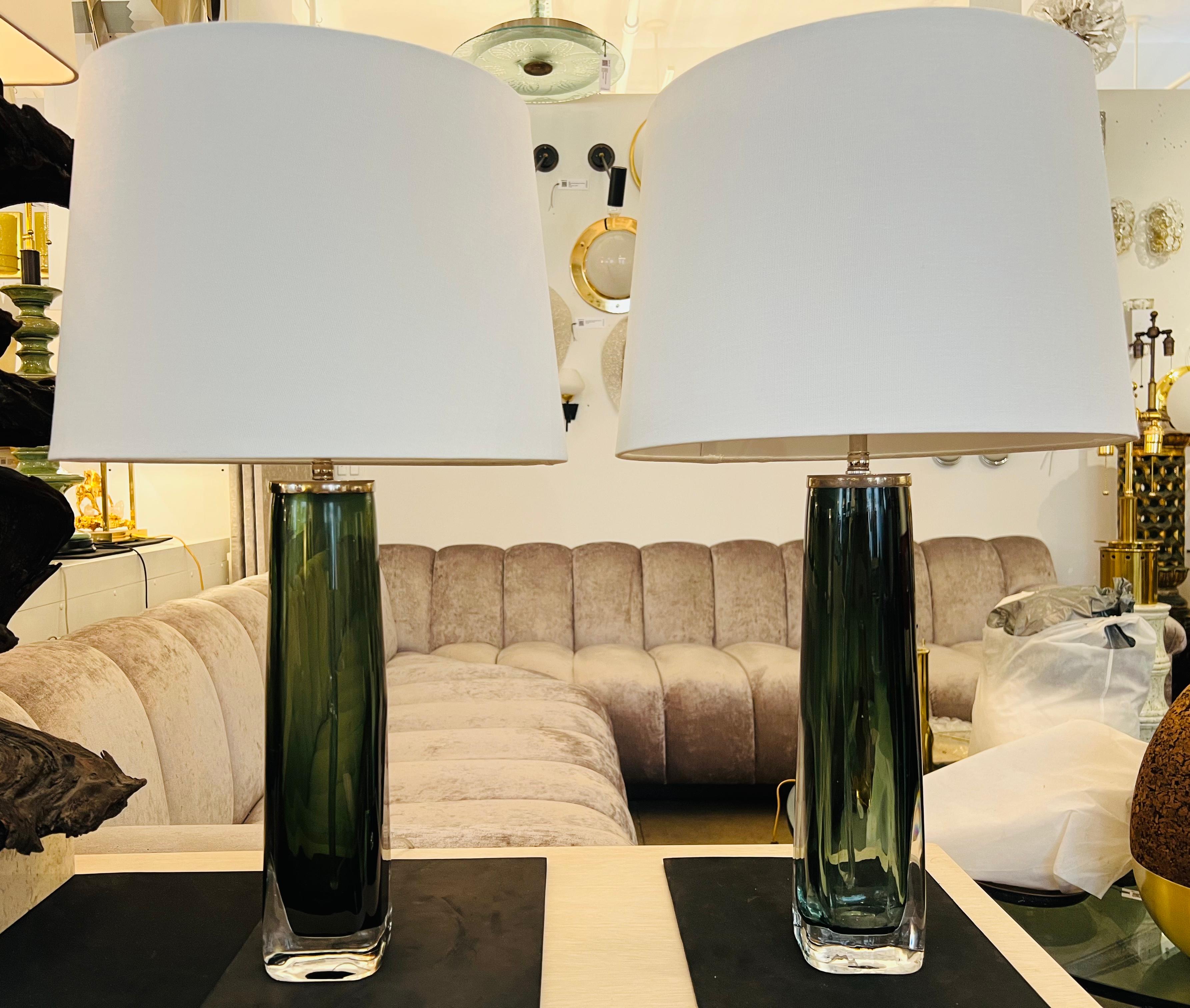 Pair of Large Orrefors Crystal 1950s Swedish Table Lamps Midcentury Fagerlund For Sale 1