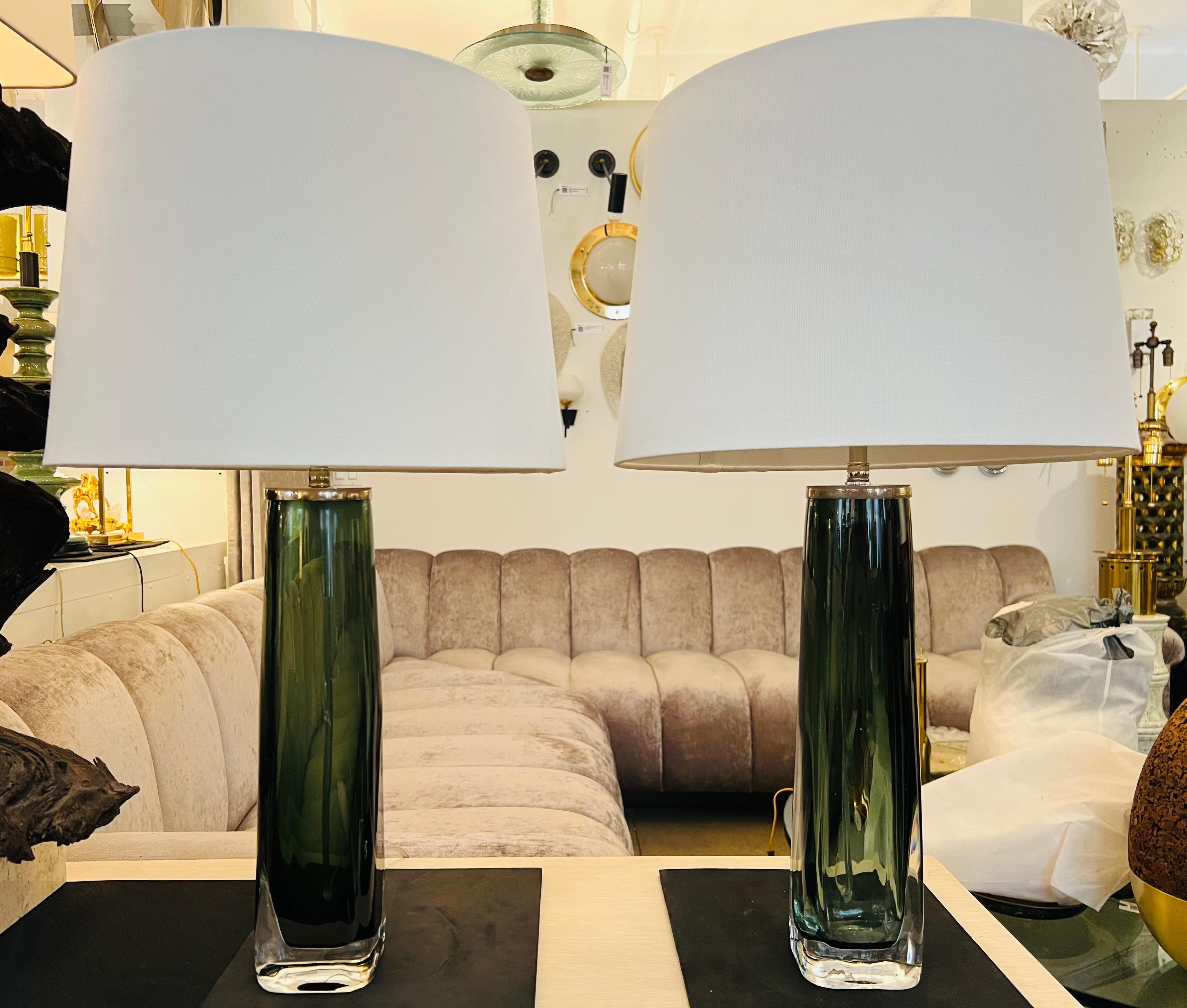 Pair of Large Orrefors Crystal 1950s Swedish Table Lamps Midcentury Fagerlund For Sale 2