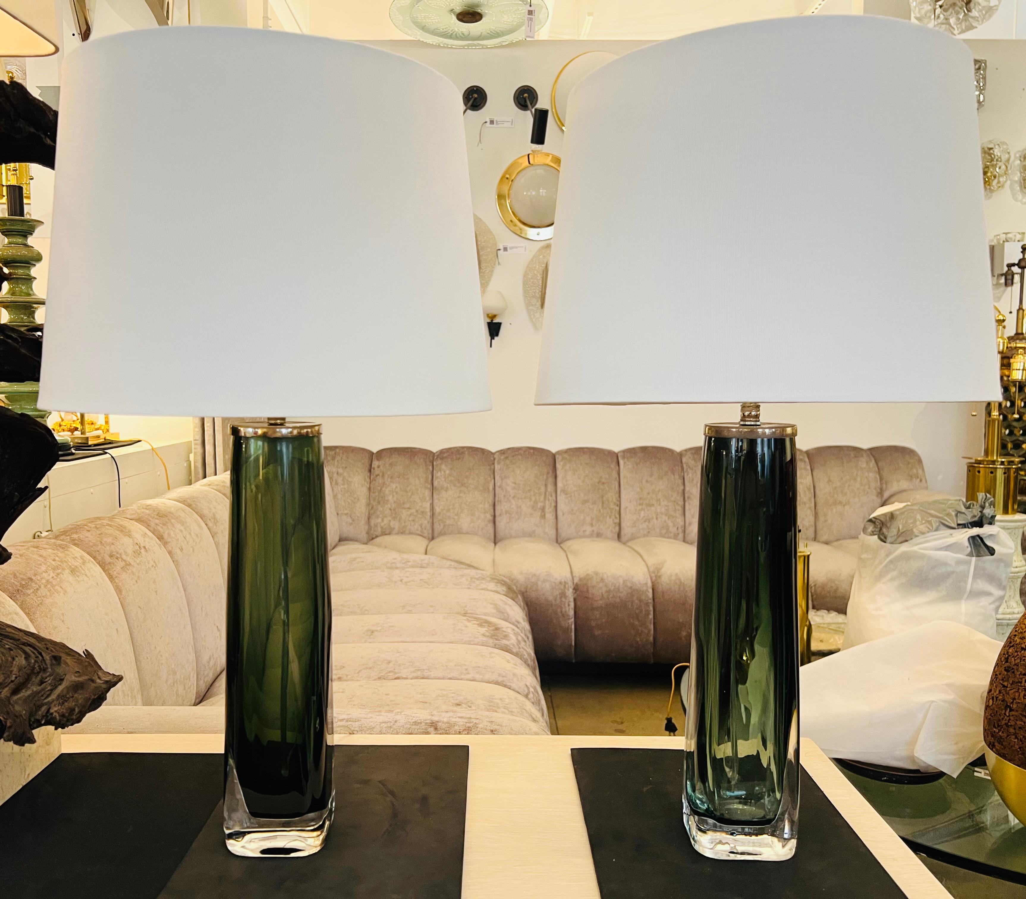 Pair of Large Orrefors Crystal 1950s Swedish Table Lamps Midcentury Fagerlund For Sale 3