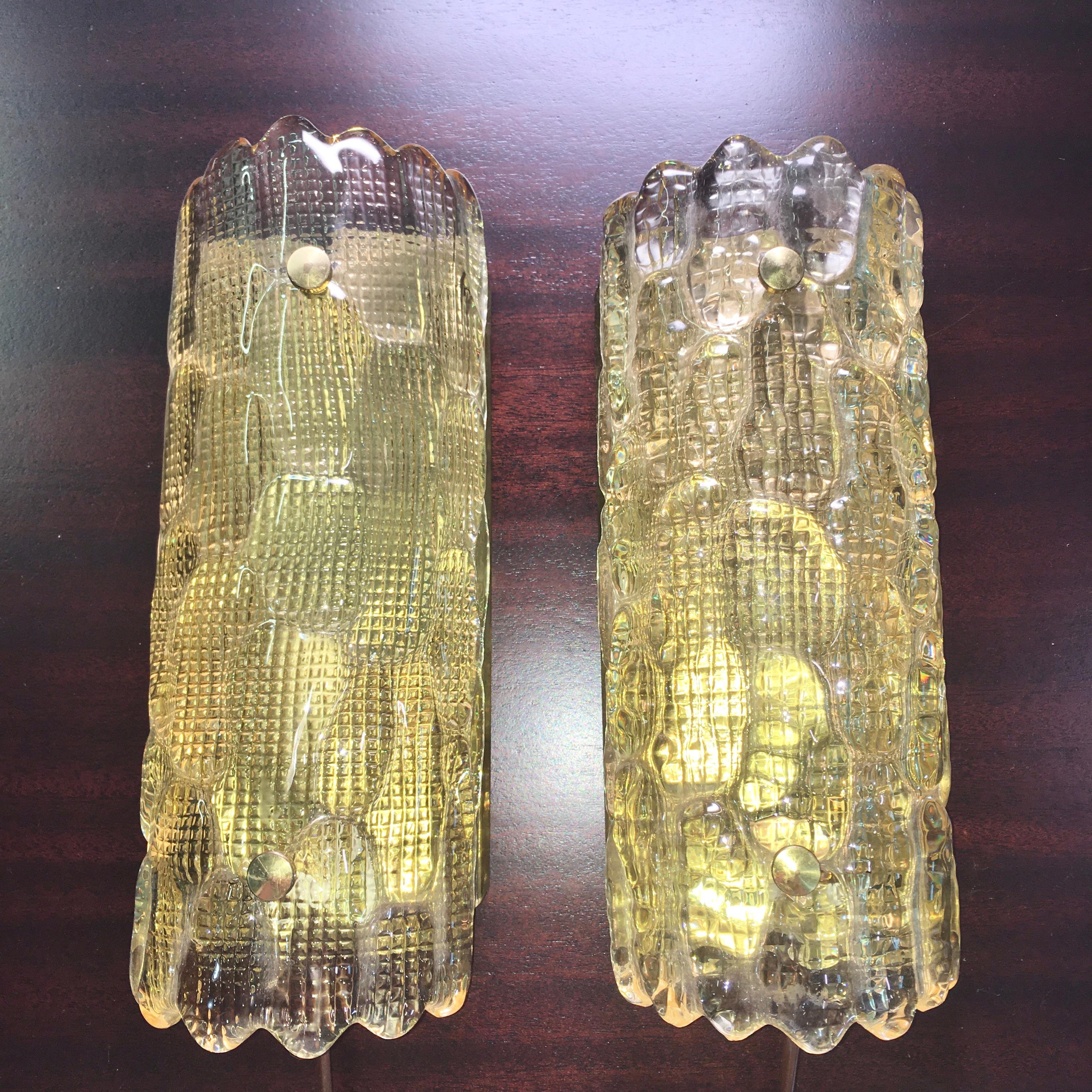 Mid-Century Modern Pair of Orrefors Glass Wall Lights / Sconces by Carl Fagerlund 