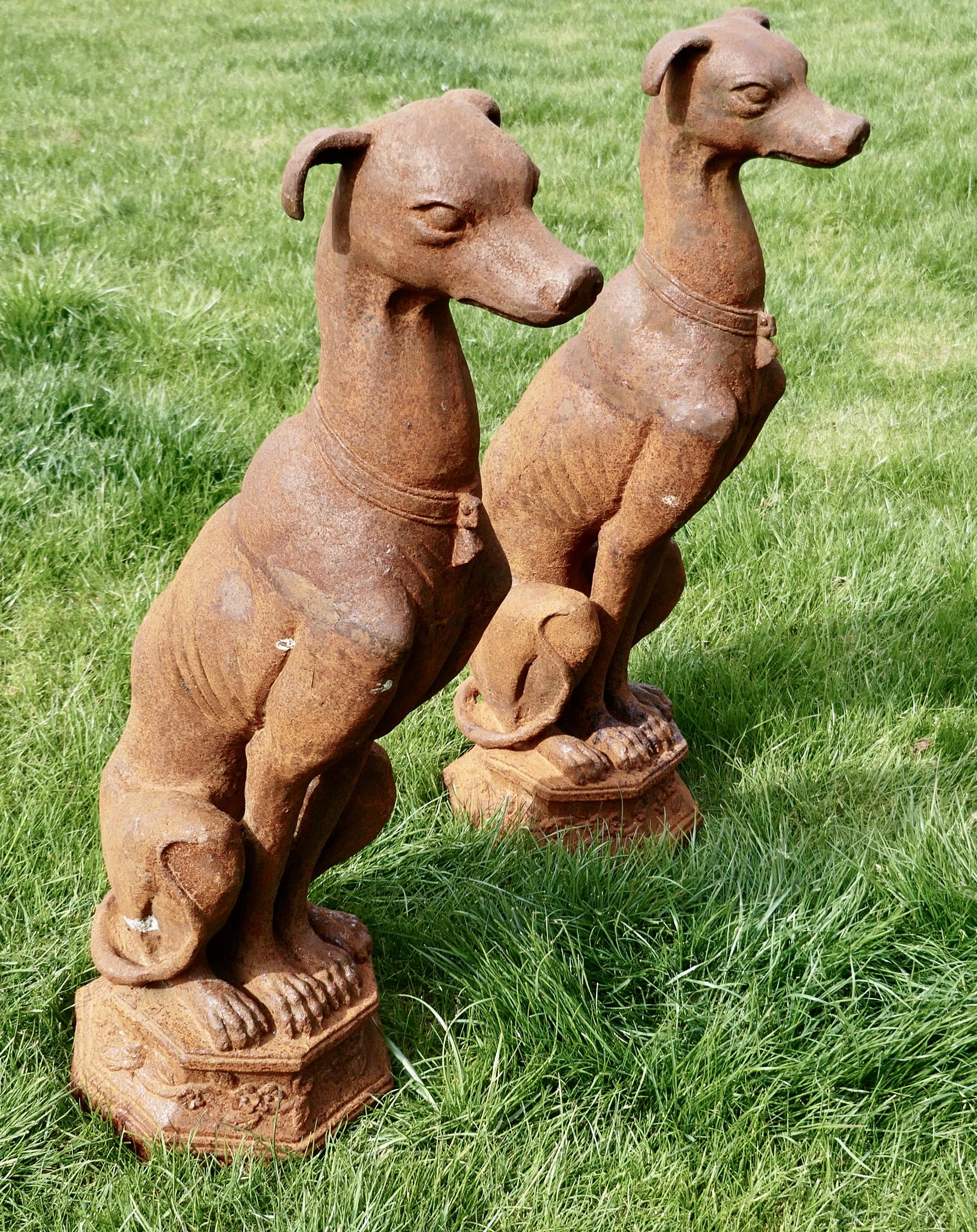 Pair of large outdoor weathered cast iron greyhound dogs

This super pair of dogs has a good outdoor patina they have been guarding a Front Porch for many years
They are in very good condition with a beautifully Weathered patina

Greyhounds are