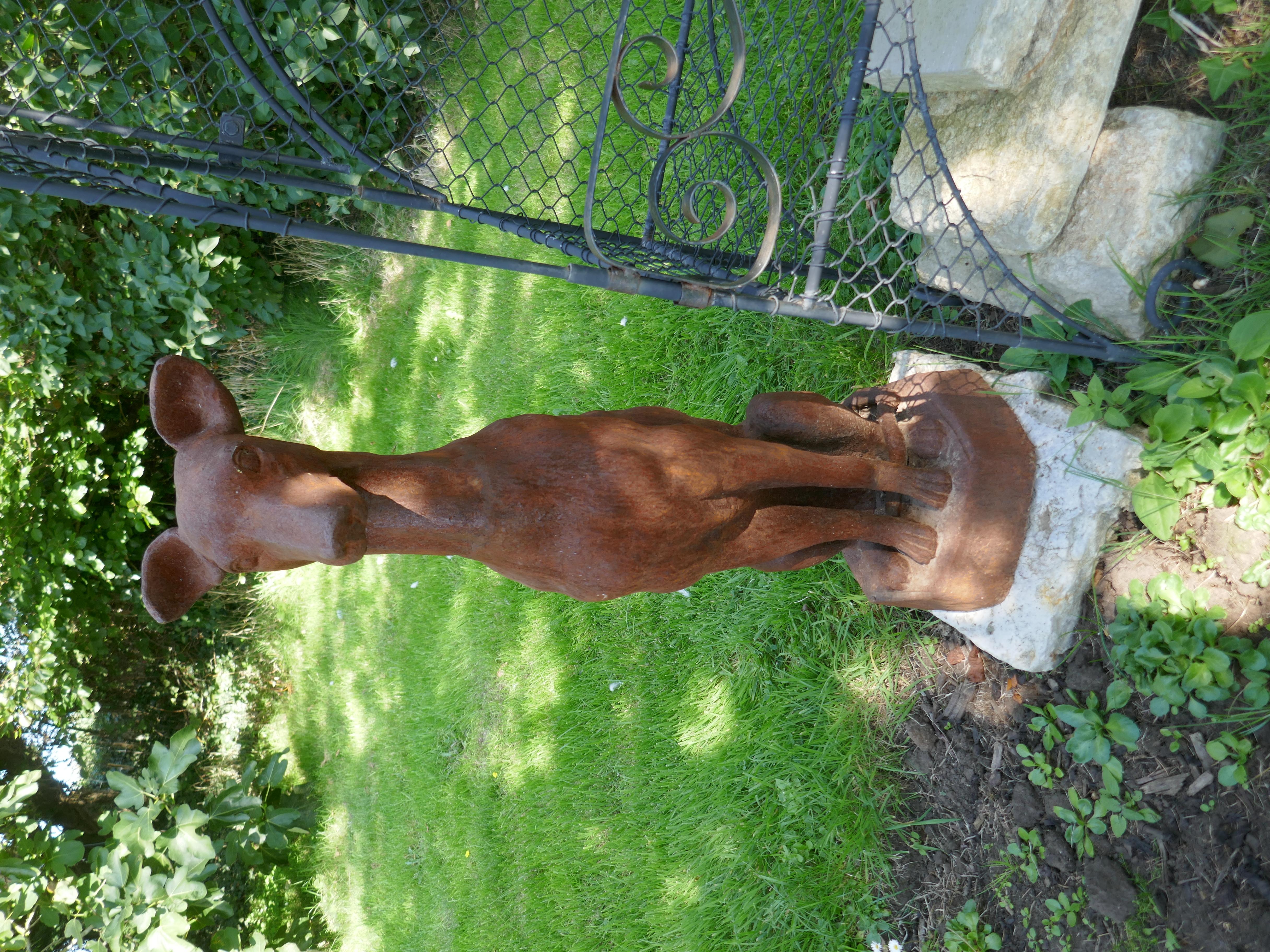 Bohemian Pair of Large Outdoor Weathered Cast Iron Greyhound Dogs