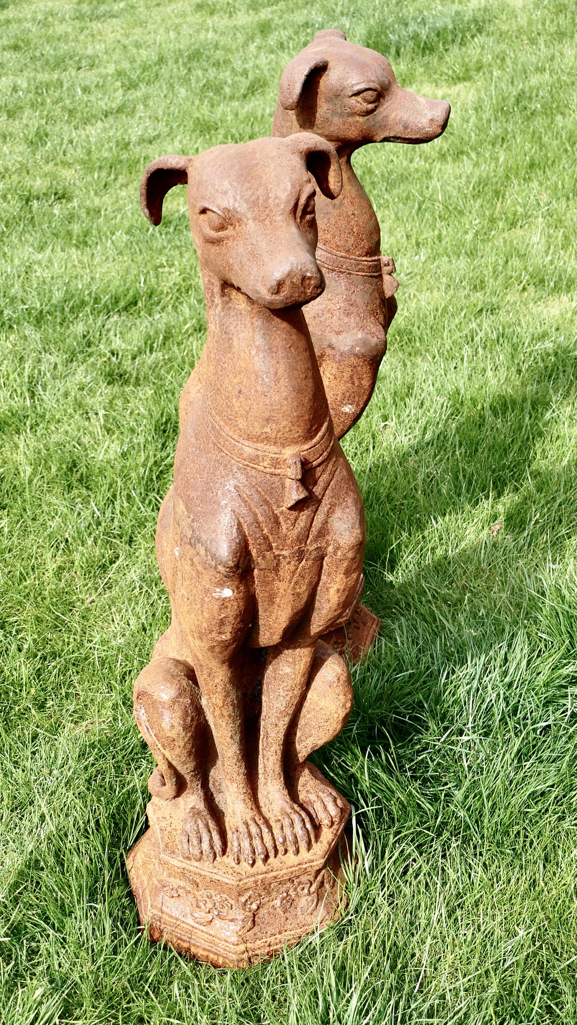 Pair of Large Outdoor Weathered Cast Iron Greyhound Dogs In Good Condition In Chillerton, Isle of Wight