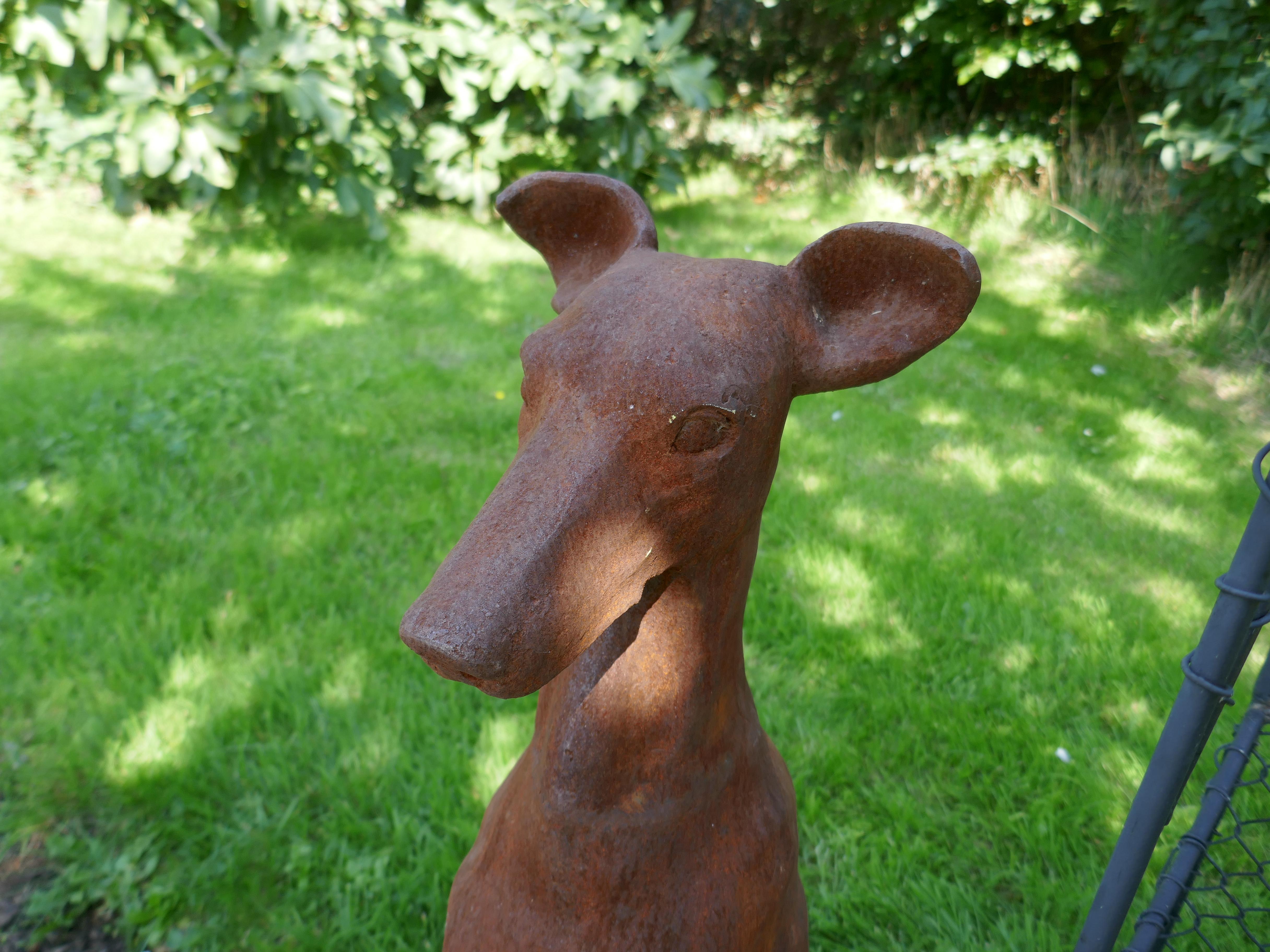 Pair of Large Outdoor Weathered Cast Iron Greyhound Dogs 2