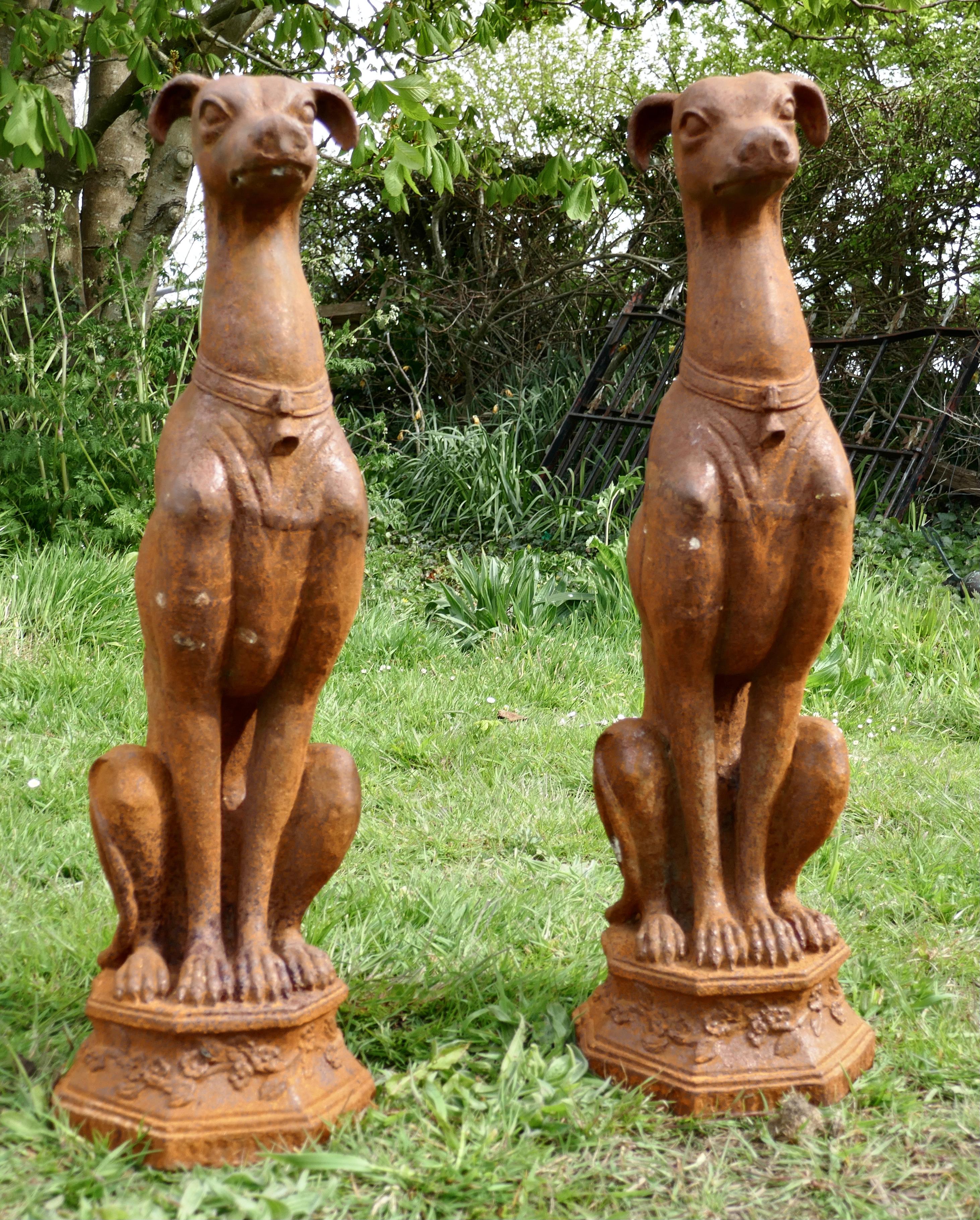 Pair of Large Outdoor Weathered Cast Iron Greyhound Dogs 2