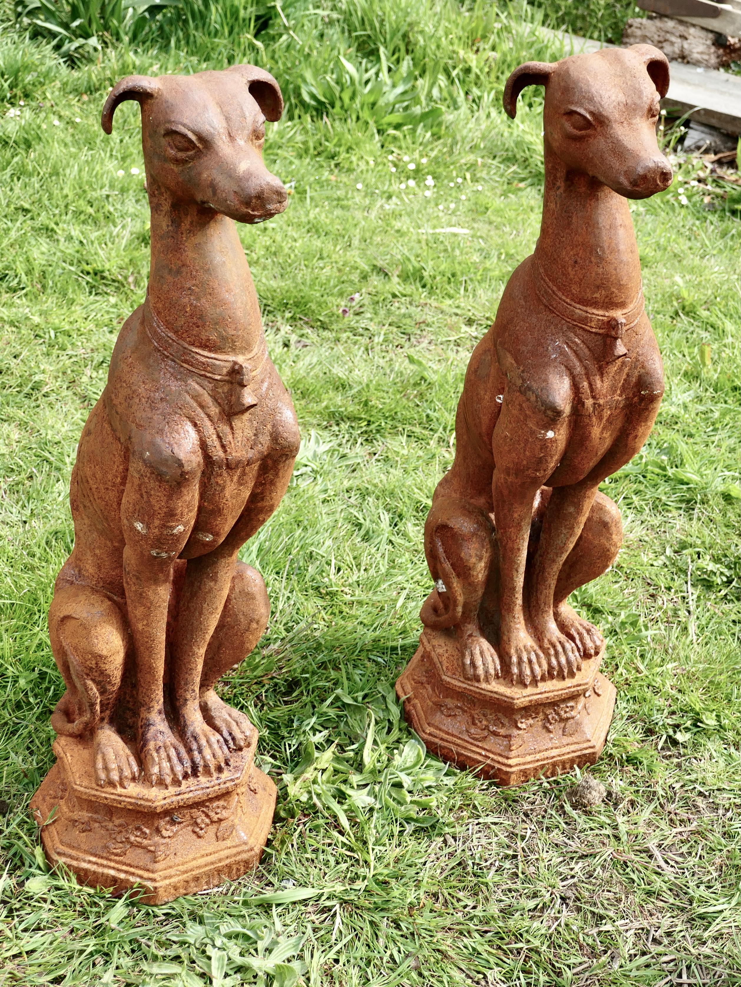 Pair of Large Outdoor Weathered Cast Iron Greyhound Dogs 3