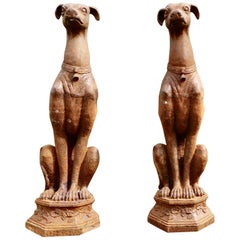 Pair of Large Outdoor Weathered Cast Iron Greyhound Dogs