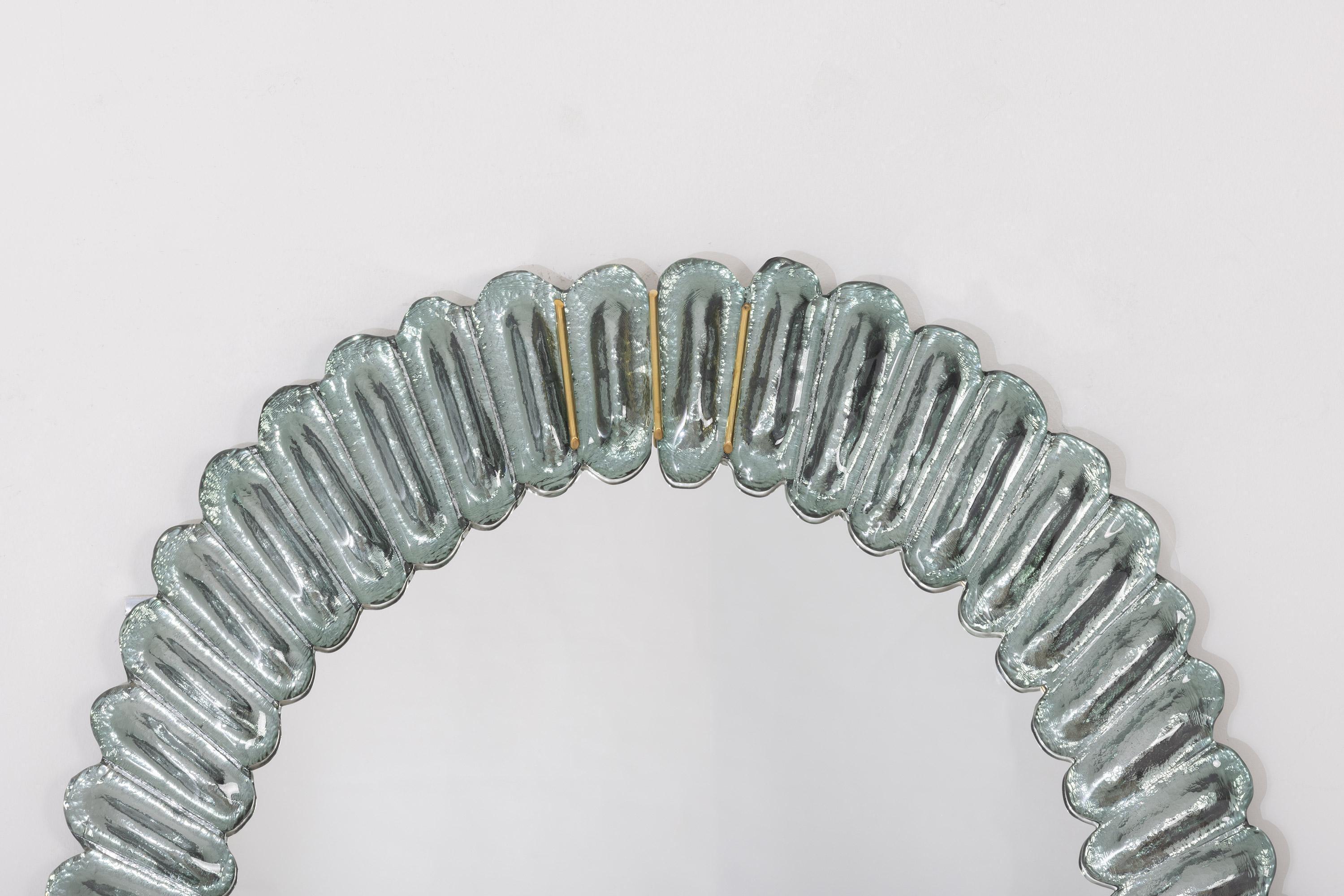 Art Deco Pair of Large Oval Aqua Murano Glass Mirrors, in Stock