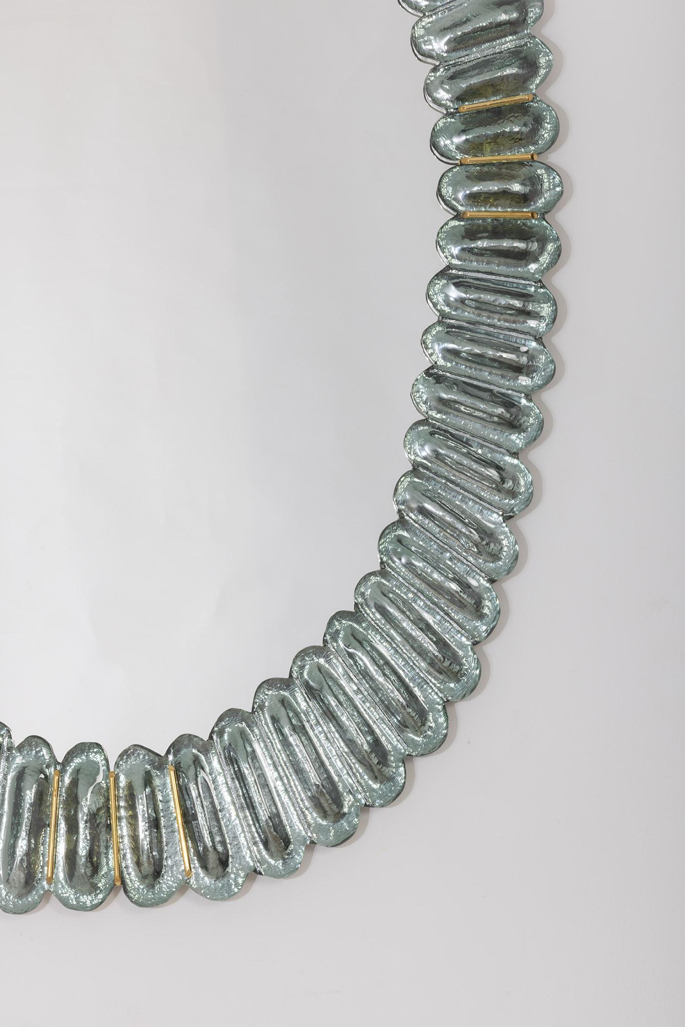 Italian Pair of Large Oval Aqua Murano Glass Mirrors, in Stock