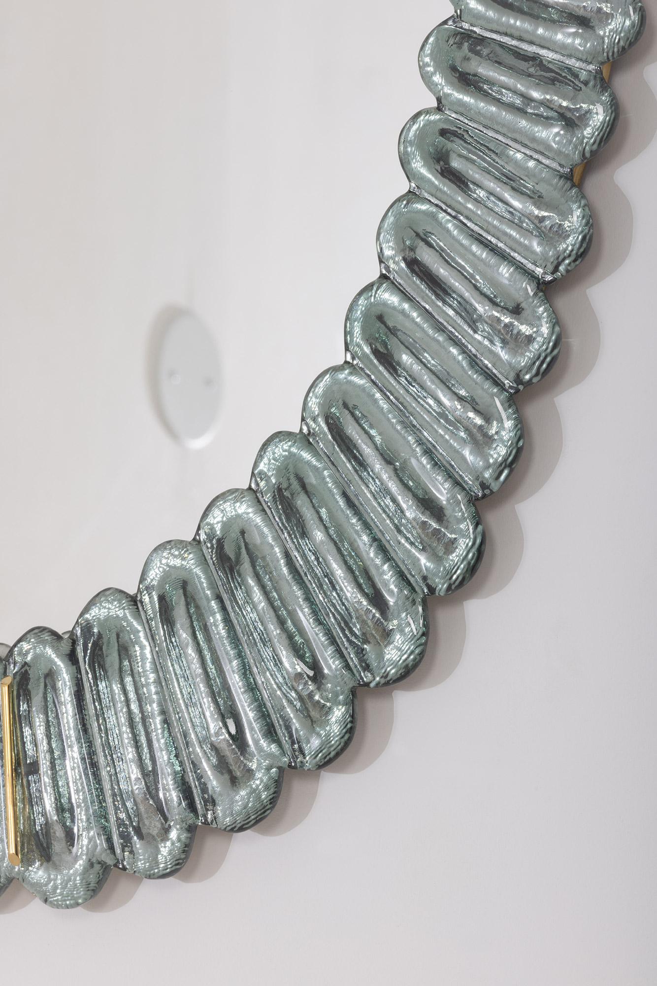 Pair of Large Oval Aqua Murano Glass Mirrors, in Stock In New Condition In Miami, FL