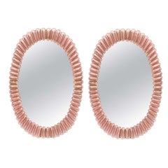 Pair of Large Oval Pink Murano Glass Mirror, in Stock