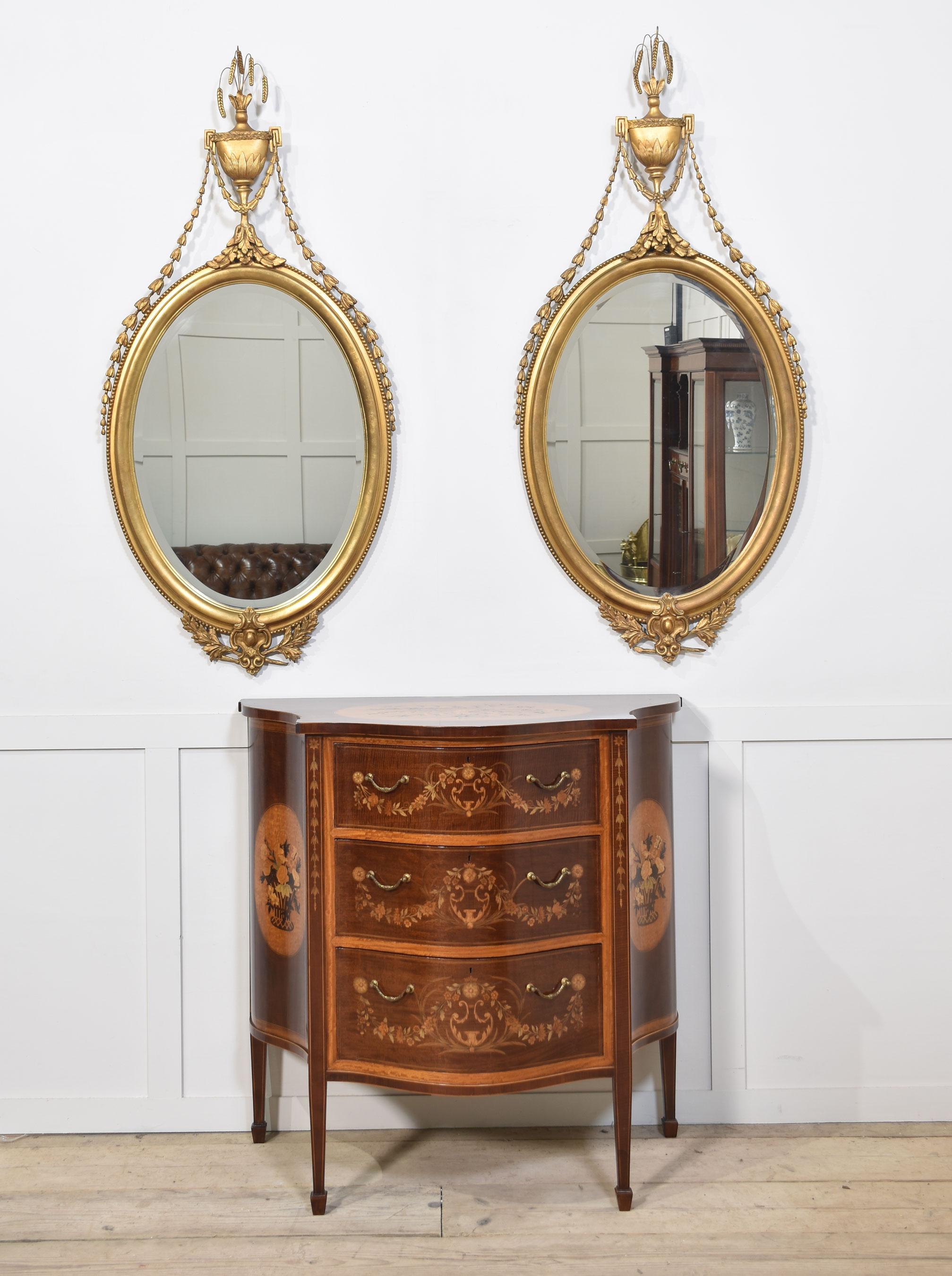 Pair of large oval wall mirrors For Sale 4