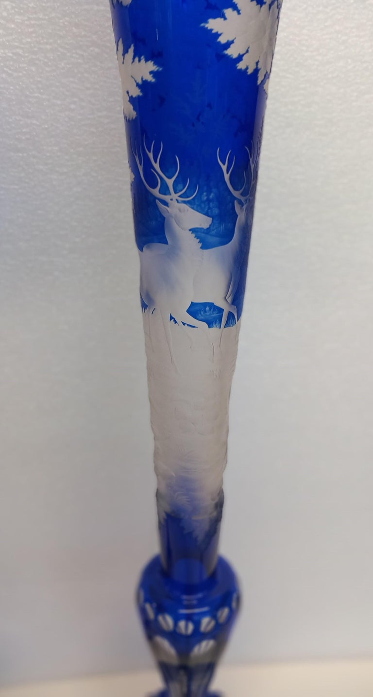 Pair of Large Overly Bohemain Trumpet Vases For Sale at 1stDibs