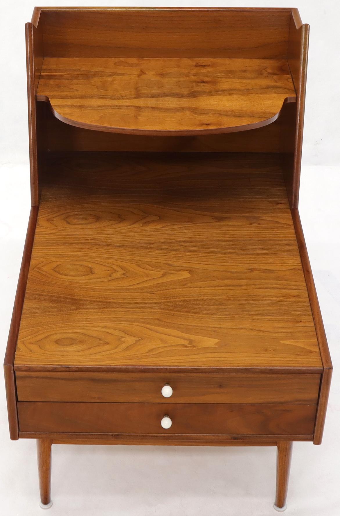 Pair of Large Oversize Two-Drawer Walnut Step End Side Tables by Drexel 1