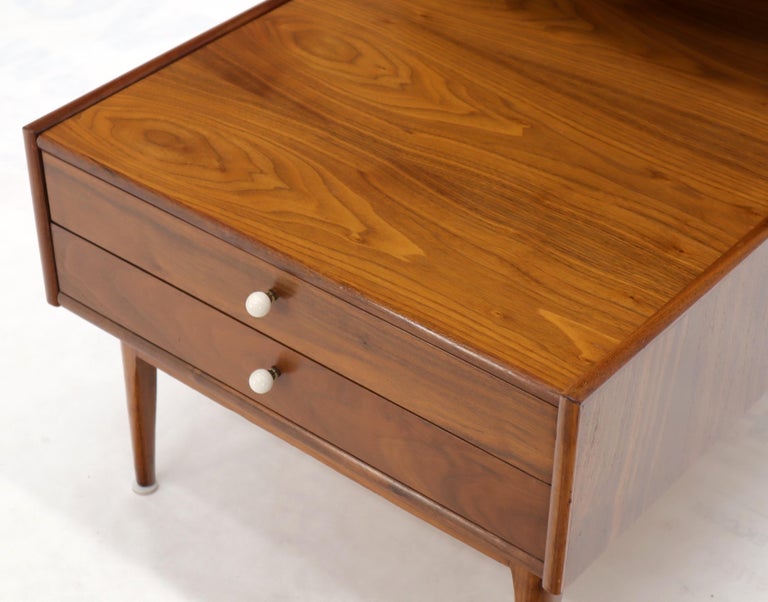 Pair of Large Oversize TwoDrawer Walnut Step End Side Tables by Drexel