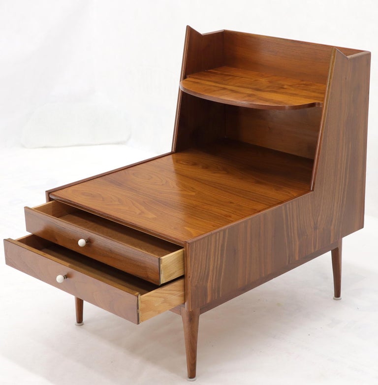 Pair of Large Oversize TwoDrawer Walnut Step End Side Tables by Drexel