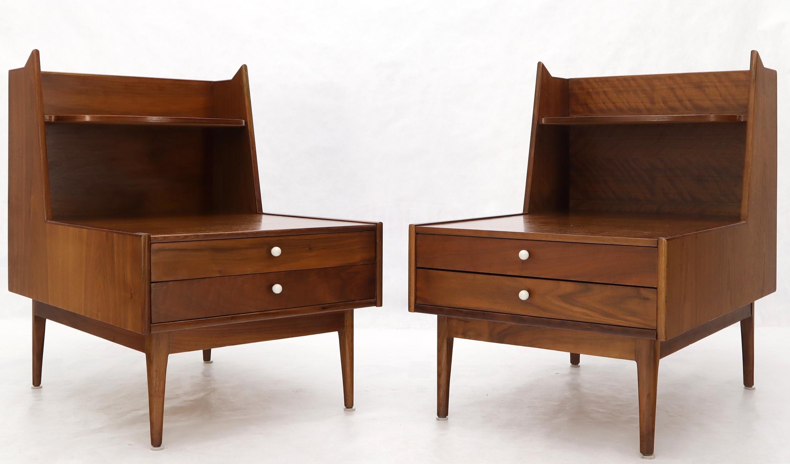 Mid-Century Modern Pair of Large Oversize Two-Drawer Walnut Step End Side Tables by Drexel
