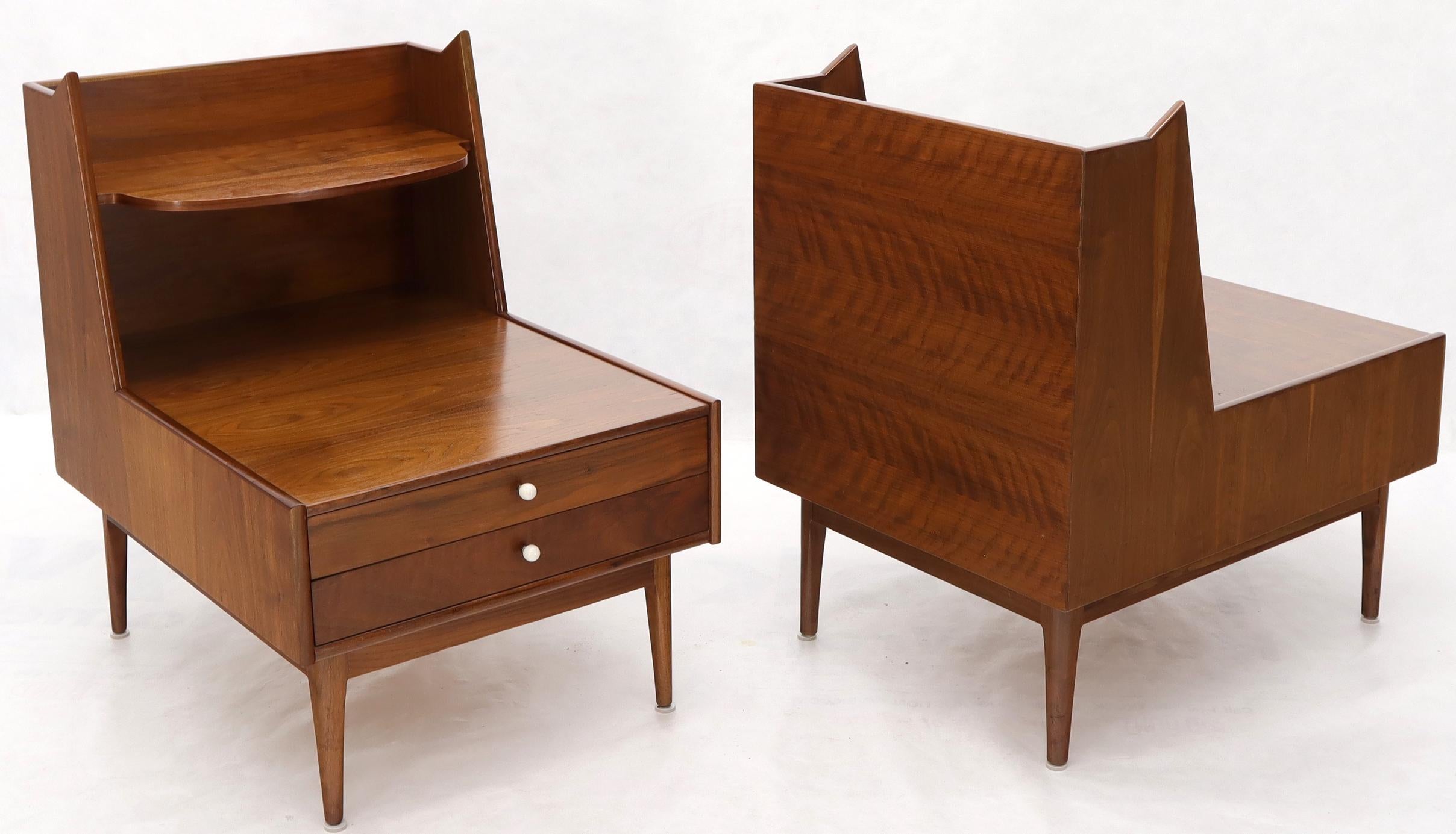 Oiled Pair of Large Oversize Two-Drawer Walnut Step End Side Tables by Drexel