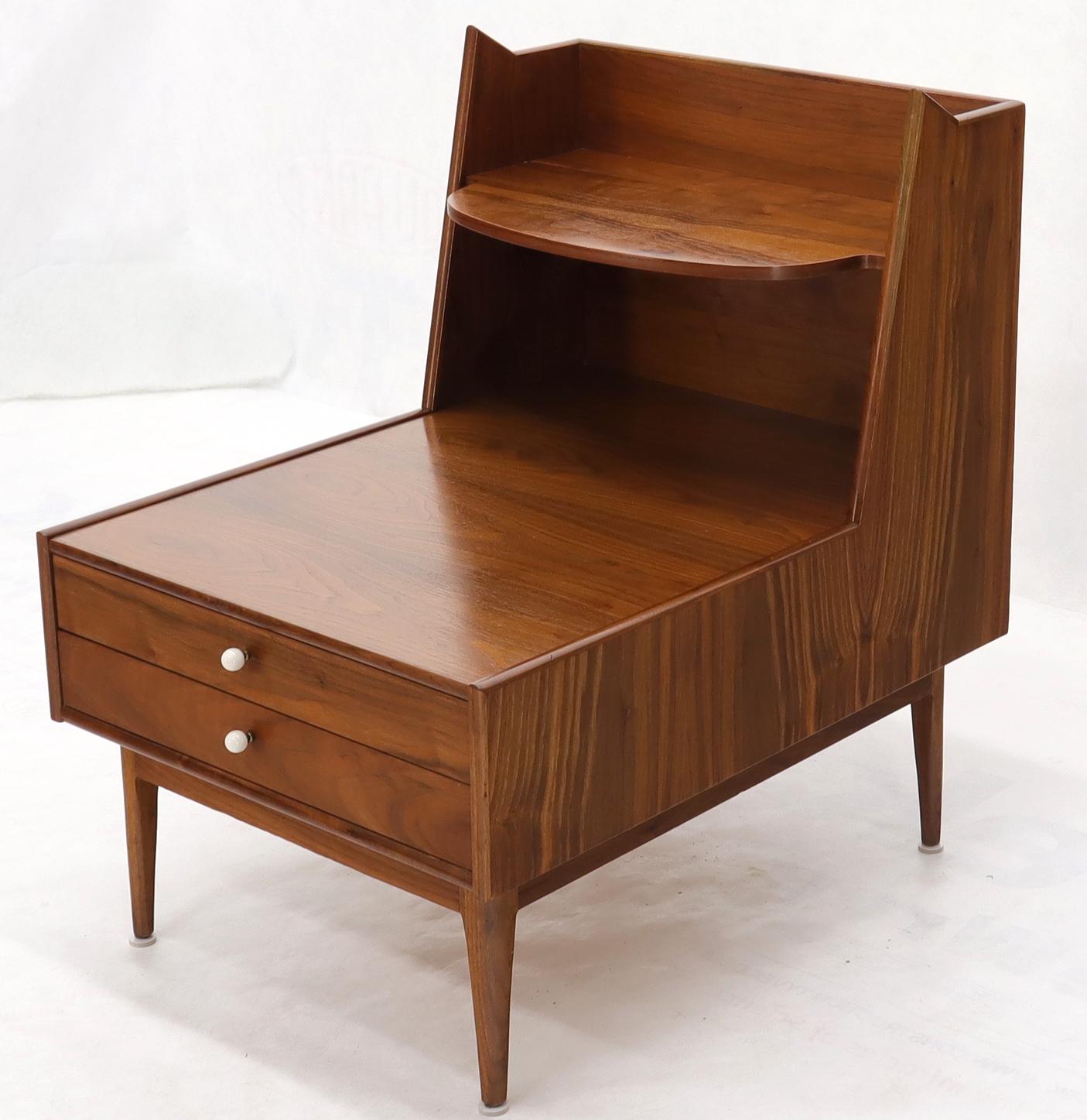 20th Century Pair of Large Oversize Two-Drawer Walnut Step End Side Tables by Drexel