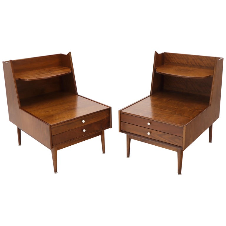 Pair of Large Oversize TwoDrawer Walnut Step End Side Tables by Drexel at 1stDibs drexel end