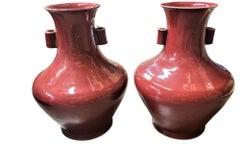 Pair of Large Oxblood Chinese Porcelain Vases with Handles