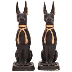 Vintage Pair of Large Painted Anubis Guardian Dogs