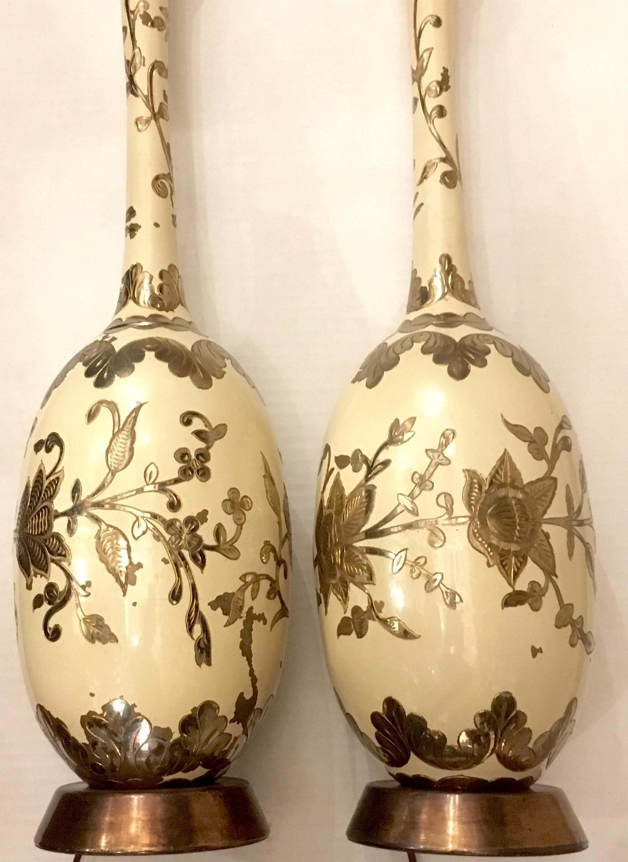 Pair of Large Painted Brass Table Lamps In Excellent Condition In New York, NY