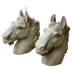 Used Pair of Large Painted Cast Iron Horse Heads, Gate Post Finials