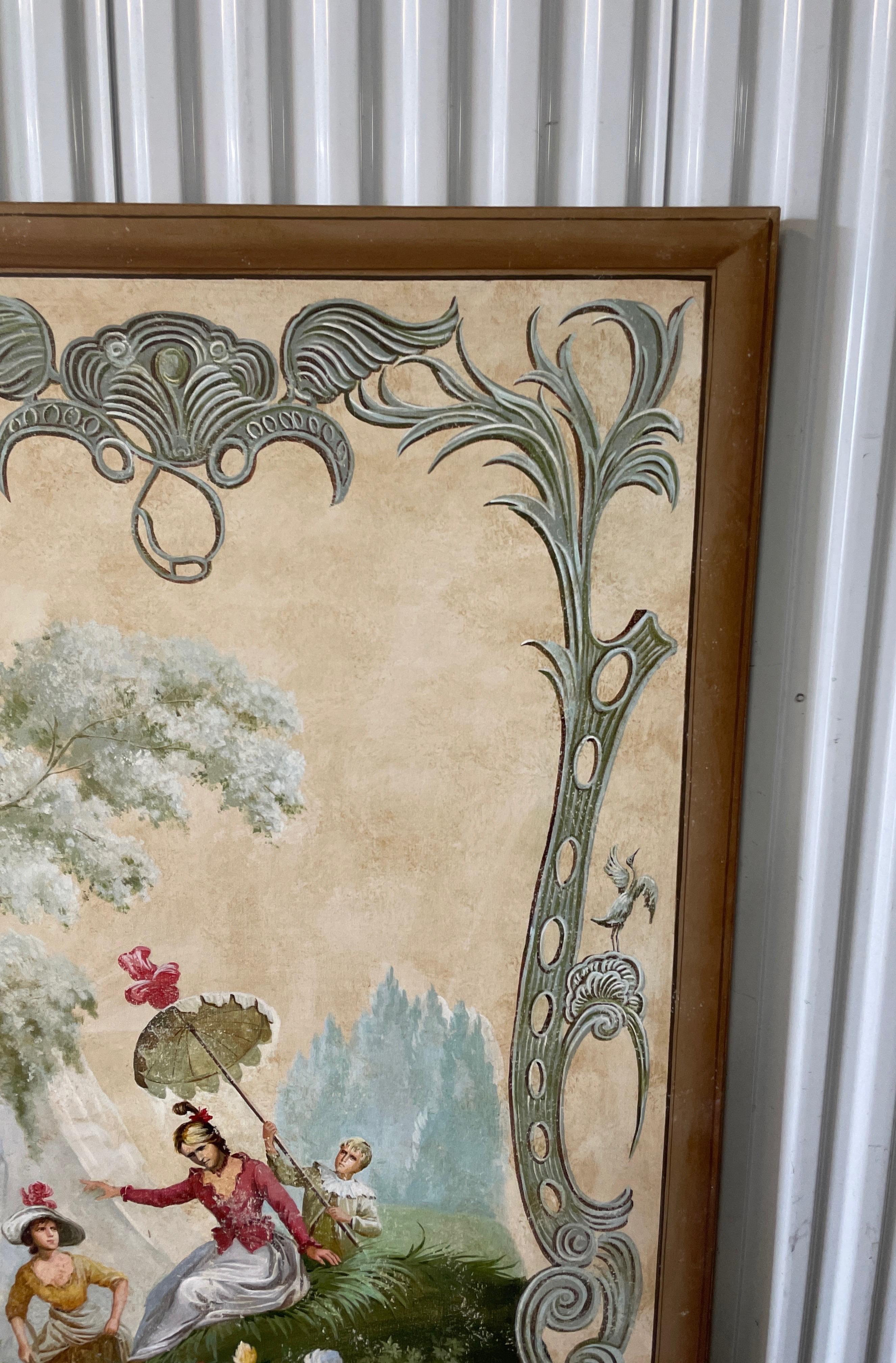 Pair of Large Painted French Pastoral Canvas Panels For Sale 5