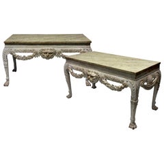 Pair of Large Painted Mahogany and Marble-Top Console Tables