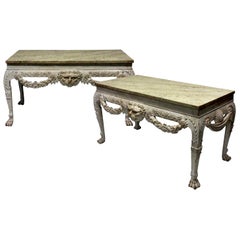 Pair of Large Painted Mahogany and Marble-Top Console Tables