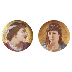 Pair of large painted & signed roundels of Romeo and Juliet. Wedgwood 1881.