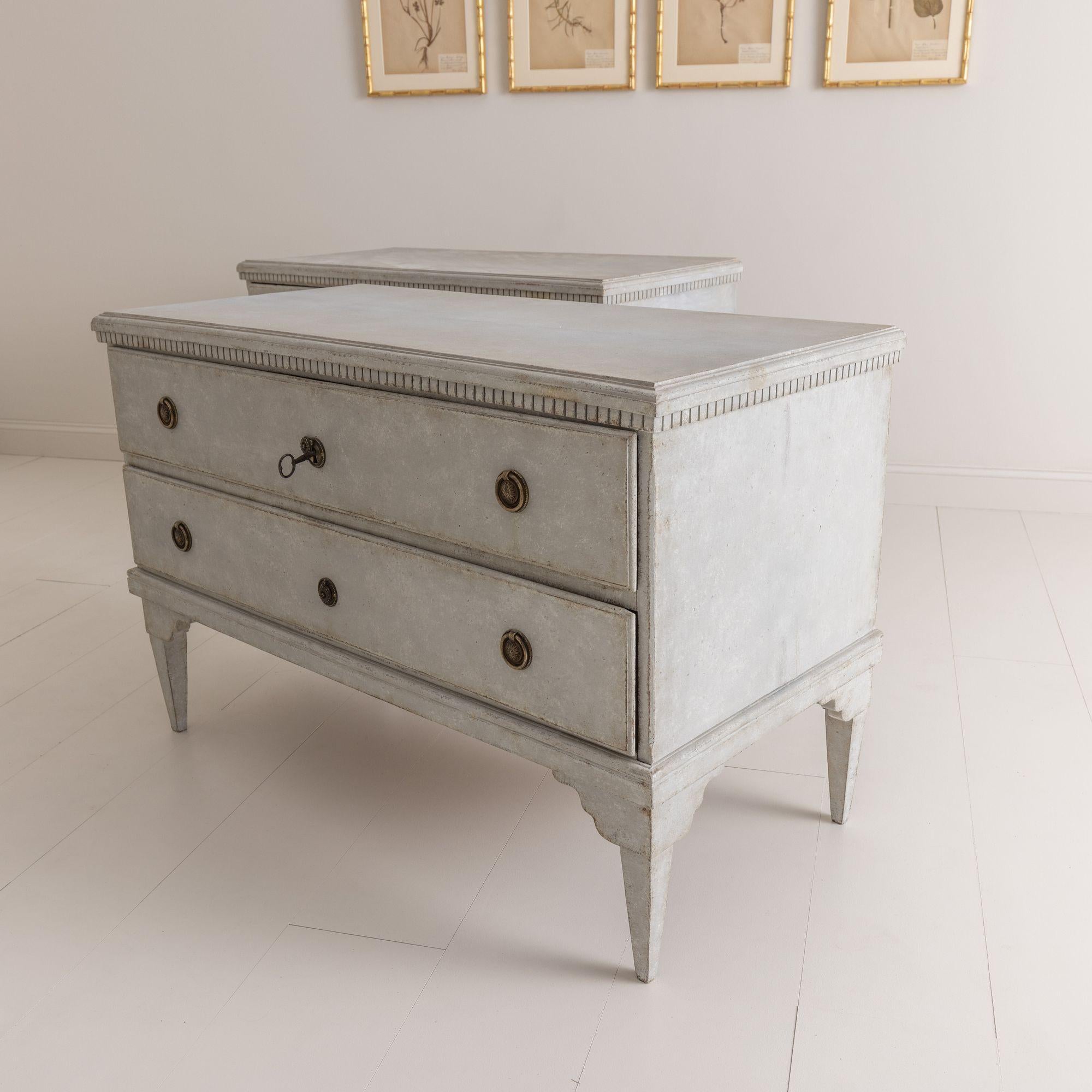 Hand-Carved Pair of Large Painted Swedish Gustavian Chests, 18th Century