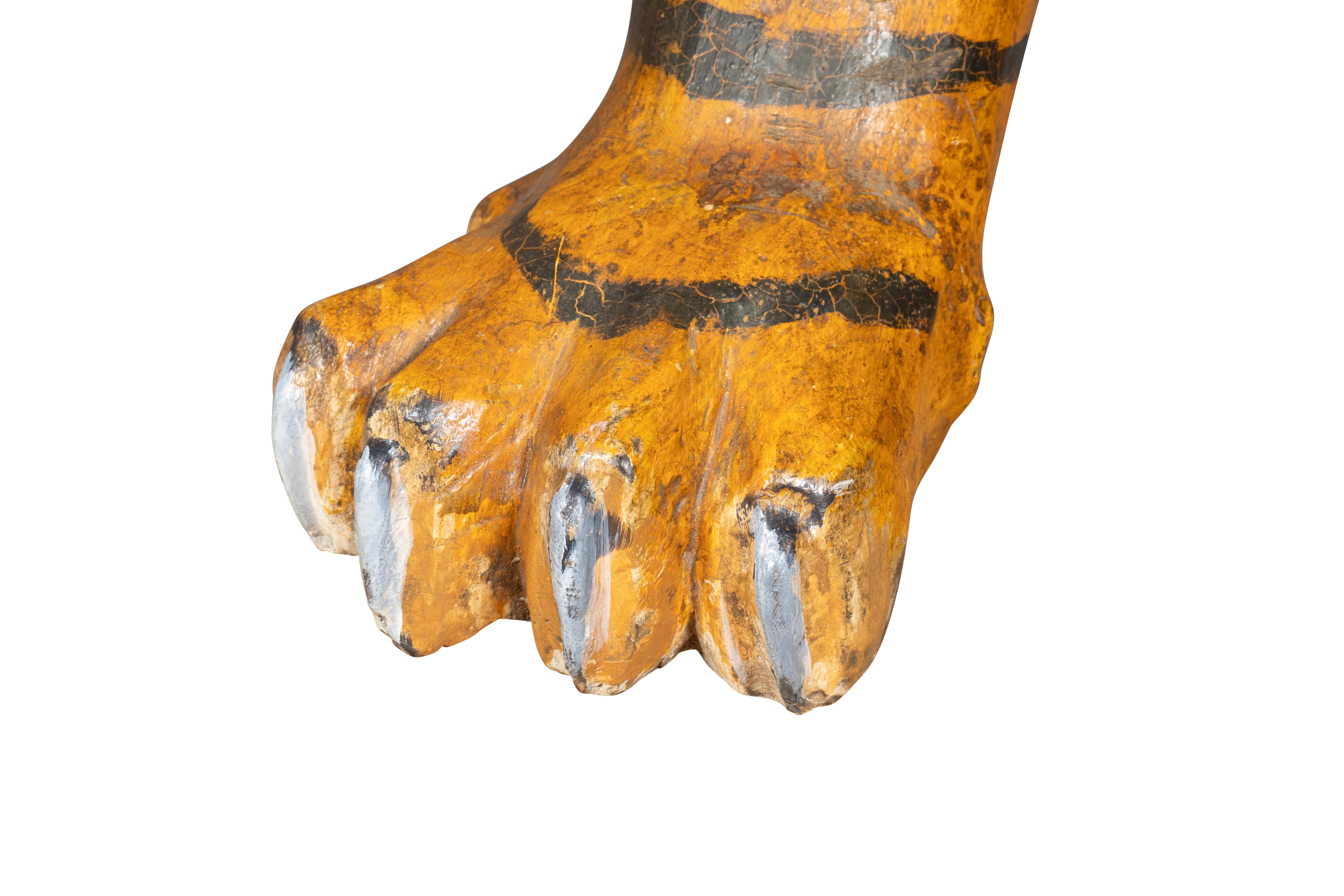 Pair Of Large Painted Wood Figures Of Tigers, Possibly From A Circus For Sale 4